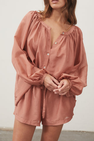 sienna silk cotton voile blouse + short set (2 left!)