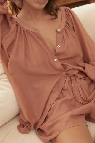 sienna silk cotton voile blouse + short set (last few!)